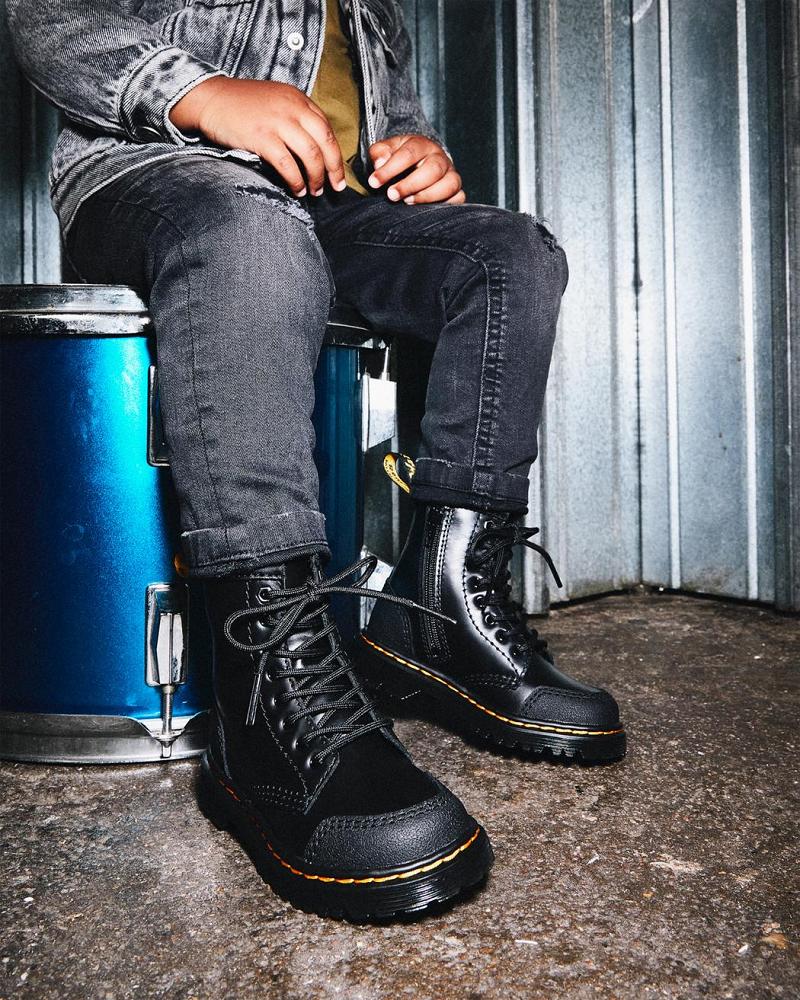 Dr Martens Toddler 1460 Overlay Lær Fritidsstøvler Barn Svarte | Norge 157SGL